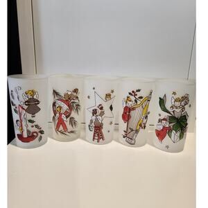 5 Vintage 1950s Gay Fad Studios Christmas Angels Highball Drinking Glasses